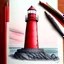 Placeholder: A metallic colored pencil drawing of the red lighthouse Sletringen Lighthouse in Norway