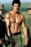 Placeholder: 20-year-old, extremely muscular, short, buzz-cut, military-style haircut, pitch black hair, Paul Stanley/Elvis Presley/Keanu Reeves/Pierce Brosnan/Jon Bernthal/Sean Bean/Dolph Lundgren/Patrick Swayze/ hybrid, as the extremely muscular Superhero "SUPERSONIC" in an original patriotic red, white and blue, "Supersonic" suit with an America Flag Cape,