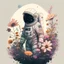 Placeholder: "floral astronaut" hand-drawn digital art, muted tones, flowers everywhere, colorful garden, beautiful galaxy, REALISTIC