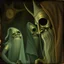Placeholder: Daguerrotype close up some mysterious figures, odd background, Hieronymus Bosch Max Ernst ambient light, by Minicavio Quollati and Marlost Endgulp, Amano, Botticelli, Alphonse Mucha