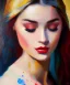 Placeholder: Masterpiece, best quality, The Face of the Curious Female by Bryen Frost rework. trace light, painted impressionist brush strokes. Paint spatters, drips, drabs, dynamic, artstation, artgerm