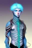 Placeholder: 16 year old boy warlock with milky blue eyes, and lamprey tentacle growing out of his belly. in the style of HR Giger