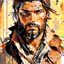 Placeholder: This tough handsome man is a real treasure hunter, adventurous and handsome, he carries a treasure map and suitcase.,In the background is a beautiful compass to show him the way, vertical lines and squares, Style of Ashley Wood, Daniel Gerhart, Thomas Saliot Modifiers: intricate portrait beautiful high detail close up painterly cartoonisch