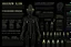 Placeholder: infographic made by aliens about humans beings, black background, strang gliphs, few text, big text