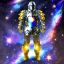 Placeholder: A battle suit made of galaxies and stars with a glove that has seven endless stones Battle armor from the extract of galaxies Battle armor from the extract of galaxies with a fiery sword