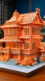 Placeholder: A light rosy orange colored house made out of cheese designed in Chinese paper art painted by Zhang Lu