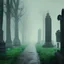 Placeholder: dark creepy cemetery on a foggy raining night