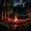 Placeholder: Dark rainy night with campfire and nature