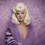 Placeholder: Jayne mansfield, Hippie girl, purple fur, striped wallpaper, whimsical