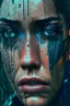 Placeholder: Half woman, half machine, crying in the rain, malfunctioning, chaos, abstract, super rare, super realistic, 8k
