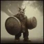 Placeholder: A viking playing on a drum, scary, steam punk, realistic, made in octane, cinematic, ultra-realistic, extremely detailed octane rendering, 8K, VRAY Super Real ar 2:3, dof photorealistic futuristic 50mm lens hard lighting dark gray tintype photograph, realistic lighting, sepia color