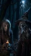 Placeholder: Halloween Cthulhu portrait of frozen Baba Yaga and her creepy sister, full moon, in dark forest grove, down-light, shot on Hasselblad h6d-400c, zeiss prime lens, bokeh like f/0.8, tilt-shift lens 8k, high detail, smooth render, down-light, unreal engine, prize winning