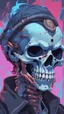 Placeholder: a close up of a person with a skull on their head, blue and black colors, anime skull portrait man, scary detailed art in color, hiroyuki-mitsume takahashi, nychos art aesthetic, half man half skeleton, anime cyberpunk art, colored manga art, rossdraws pastel vibrant, hot colors. insanely detailed, beautiful anime portrait, stunning anime face portrait, scary art in color