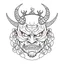 Placeholder: White, minimalis line art , oni mask japanes , vector, white background, outline, with images neatly contained within the background, just black and white color,