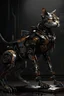 Placeholder: A full length cyber cat mixed with a rusted robot, carrying a weapon,8k ultra detail, baroque painting by AI