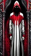 Placeholder: Encapuchado hombre gótico colores negro blanco y rojo calidad ultra maximalista arte lineal full body