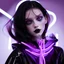 Placeholder: painting by koson ohara and marta bevacqua, portrait of a beautiful goth woman with long black hair, wearing a plastic raincoat, purple neon lighting, 8k, high quality, highly detailed