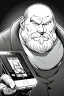 Placeholder: old man at phone, greyscale