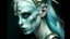 Placeholder: urban fantasy, woman, elf, skull mask, light-blue skin color