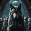 Placeholder: dark ascetic fantasy an anthropomorphic wolf facing at the camera and around him cheerful anthropomorphic wolves they laugh at him , in the background mbig tall domed roof wooden walls hall, high realistic, high detailed, dark fantasy, cinematic
