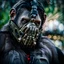 Placeholder: Cyborg, Ape, Primate, hominid, breathing device, gas mask, respirator Christopher Nolan, Dystopian, Extreme depth of field, bokeh blur, Alberta, all-natural, in the style of candid, Fuji Film, Anamorphic lens