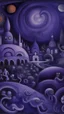 Placeholder: A dark purple celestial realm with aliens painted by Diego Rivera