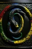 Placeholder: ouroboros made of paint, leather background