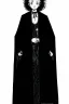 Placeholder: pallid 7 year old boy, necromancer, friendly,wearing black robes, with the lower body of a genie, in the style of Harry Clarke