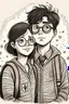 Placeholder: Handdrawn, harry potter style, girl and boy in love