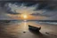 Placeholder: oil painting, Small boats on the beach at the dead of night Come and go before first light