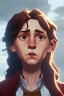 Placeholder: Hermione Granger, brown eyes, happy facial expression, freckles, wavy hair, small smile, eyes closed in upward position