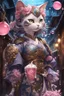 Placeholder: Kyoto Animation stylized anime mixed with tradition Chinese artworks~ A cat holding bubble tea, artwork reminiscent of Skull Knight. Her pose very confident and feminine standing out in a dark alley. Cinematic Lighting, ethereal light, intricate details, extremely detailed, incredible details, full colored, complex details, insanely detailed and intricate, hypermaximalist, extremely detailed with rich colors. masterpiece, best quality, aerial view, HDR, UHD, unreal engine.