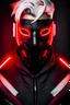 Placeholder: glowing Red eyes, mask, Male, portrait, Dark tactical suit, white hair