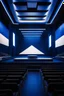 Placeholder: liminal space, blue and white, retrofuturism, empty stage