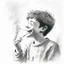 Placeholder: A boy enjoying the intoxicating feeling from smoking weed, pencil sketch