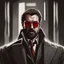 Placeholder: a young man with big muscles who looks like hans gruber wearing a heavy coat and red sunglasses staring with a disgusted look on his face