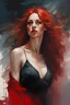 Placeholder: muscular tall russian woman 24yo with long red hair, wearing a red dress :: dark mysterious esoteric atmosphere :: digital matt painting with rough paint strokes by Jeremy Mann + Carne Griffiths + Leonid Afremov, black canvas