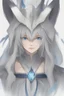 Placeholder: Orical wearing grey robes with white hair and blue eyes