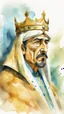 Placeholder: dnd, fantasy, watercolour, humongous strokes, stylistic, portrait, illustration, furry, Arabic Saudi king personable face