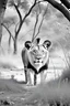 Placeholder: Black and white outlined lions in gir forests