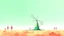Placeholder: Un solitario molino tradicional sobre una colina infinita de tulipanes geométricos, cielo despejado y luz suave, reinterpretación minimalista de los Países Bajos, composición limpia, atmósfera poética y contemporánea.