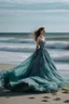 Placeholder: woman wearing a ball gown on the beach