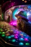 Placeholder: glitter snake with wolf head exiting a hippie space ship made of ice cream, smiling with beautiful shiny hair, each inside a pile of transparent jelly bubbles of weird colors, disco egg made of small mirror, light rayz, feast table ,shot on Hasselblad h6d-400c, zeiss prime lens, bokeh like f/0.8, tilt-shift lens 8k, high detail, smooth render, down-light, unreal engine, prize winning