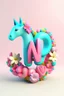 Placeholder: Text "Ailyn" in high definition, characterised in the style of Cute unicornio, pastel colour and flowers heart de colour png, illustration, fashion, 3d render, vibrant
