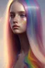 Placeholder: girl, cute, beautiful, long hair, rainbow hair, rainbow dress, close up portrait by Greg Rutkowski