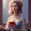 Placeholder: pixar style, realistic painting of a women in dress and a jar jam marmelade in kitchen,volumetric blue sky environment and background, volumetric lighting,dramatic lighting, detailed digital painting, extreme dense and fine fur, anime, ornate, colour-washed colors, elegant, small minutiae, tiny features, particulars, centered, smooth, sharp focus, renderman gofur render, 8k, uhd, detailed eyes, realistic shaded volumetric lighting,caustics,backlight