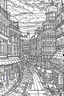 Placeholder: Create a coloring book page of cityscapes, full ,coloring book page ,simple and clean art , , sharp line, cartoon style ,white background no color