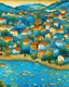 Placeholder: A blue Japanese village near a watery springs designed in ancient Roman mosaics painted by Georges Seurat