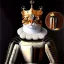 Placeholder: oil painting of a beautiful symmetrical cat with armor,wearing crown XV century, by El Bosco, Leonardo da Vinci, Goya 8k