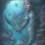 Placeholder: sango fantasy, fantasy magic, intricate, sharp focus, illustration, highly detailed, digital painting, concept art, matte, artgerm and paul lewin and kehinde wiley, masterpiece sexy lips Hawaiian afro lips black African lady body mermaid Dragonfish head blue space lady sea under water mermaid seaweed pyramid